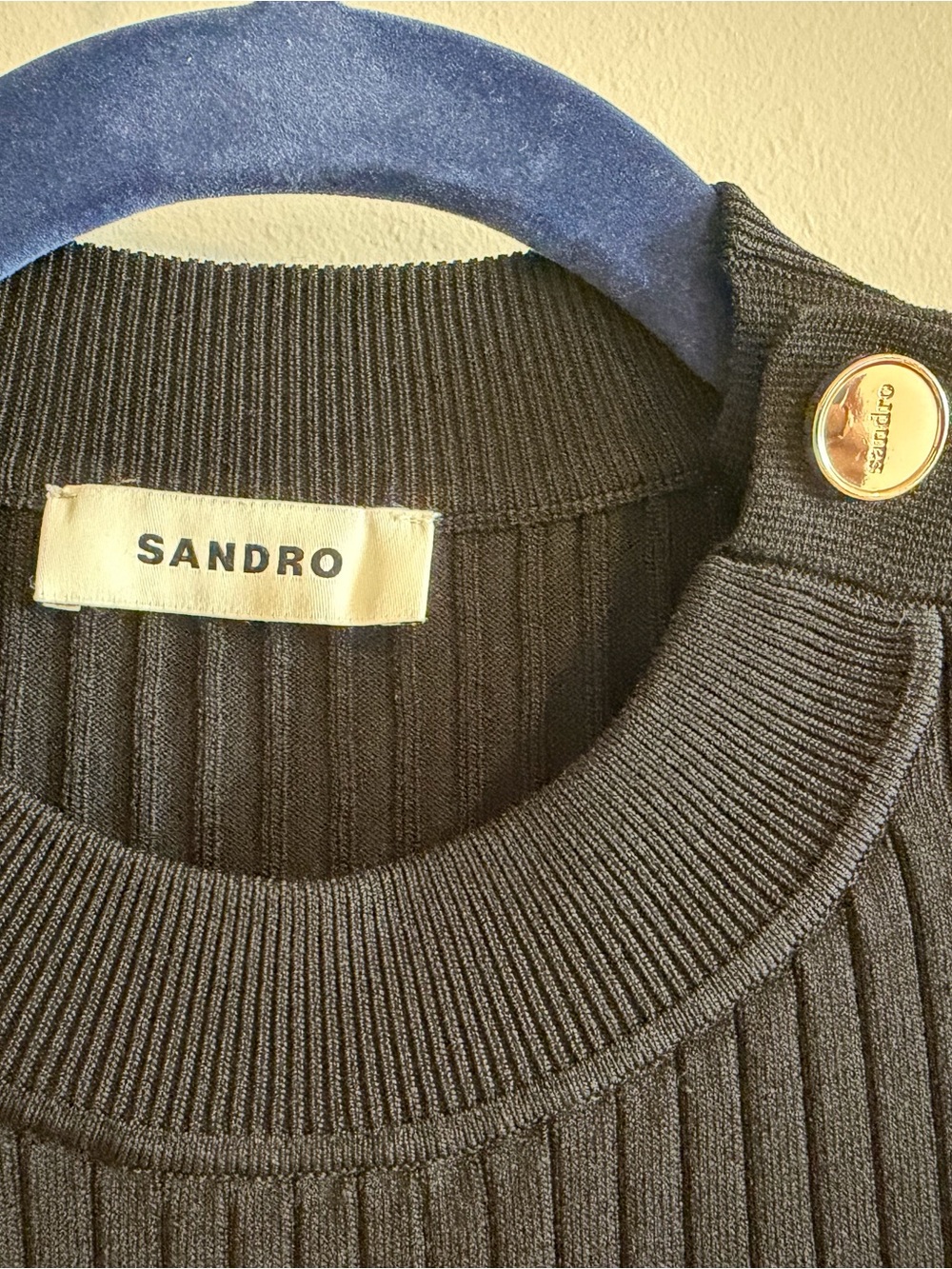 Sandro Alyssa - Black Short Sleeve Knit Dress with Gold Buttons - Picture 3 of 4